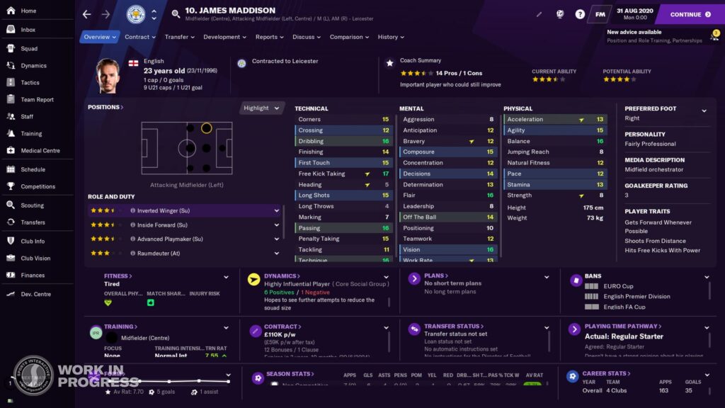Capture d’écran de Football Manager 2021